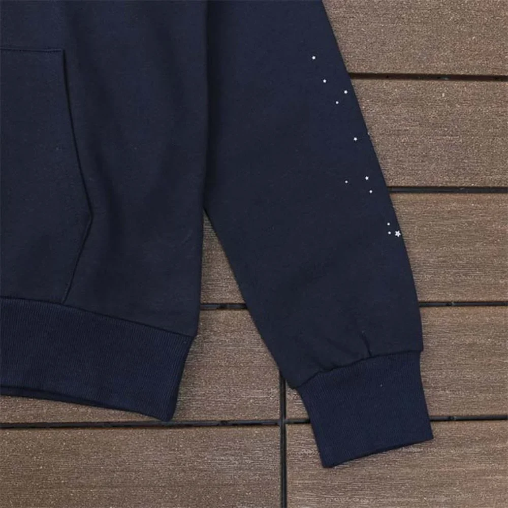 Sp5der Navy Blue & Brown Logo Pullover Hoodie Sweatshirt - Picture 12 of 13